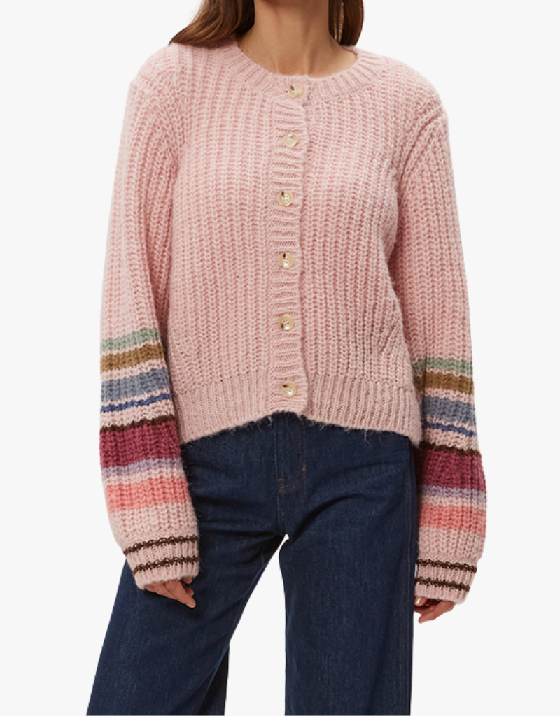 Michael Stars Lumi Striped Crew Cardi in Pink Combo