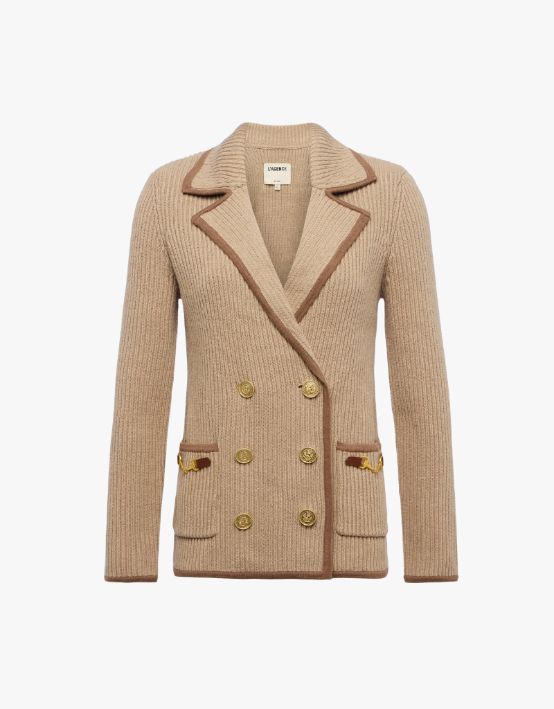 L'agence Ranch Knit Blazer in Natural & Brown