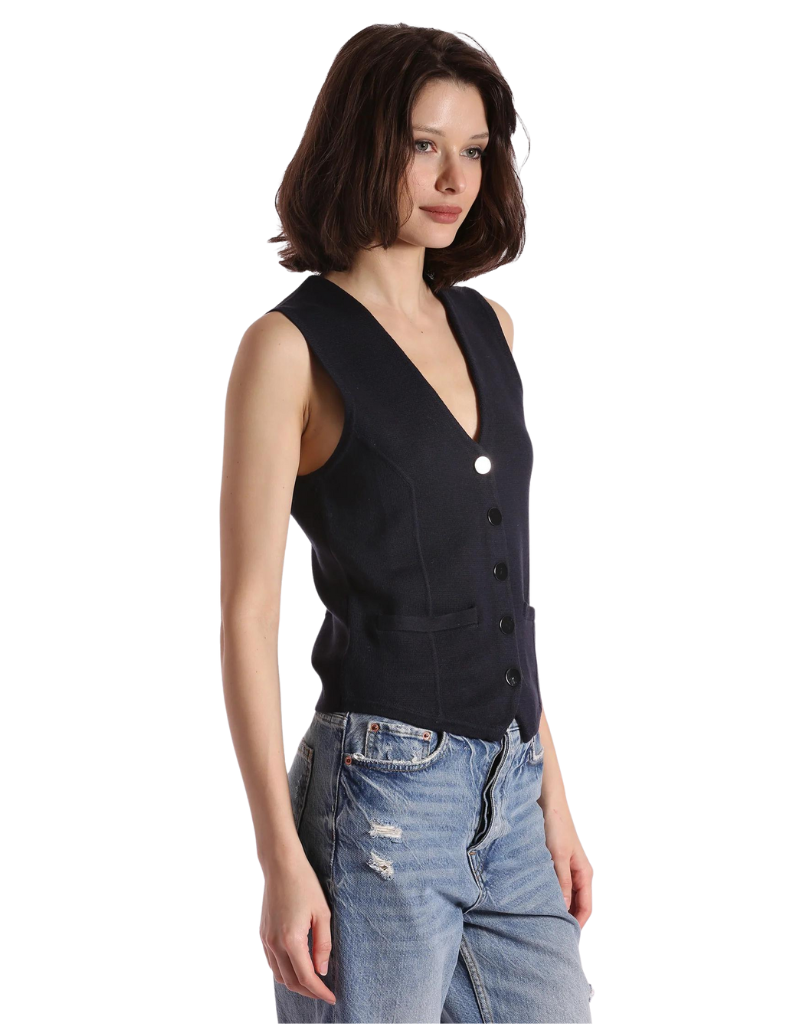 Minnie Rose Cotton Blend Vest with Snaps in Navy