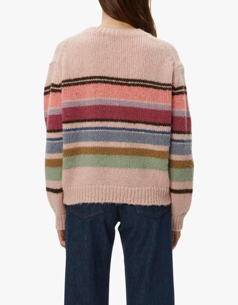 Michael Stars Aura Striped Crew Pullover in Pink Combo
