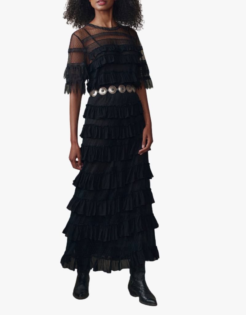 The Great The Winter Mesh Flounce Skirt in Black