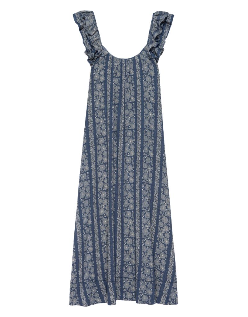 The Great Cascade Dress in Blue & Cream Token Floral