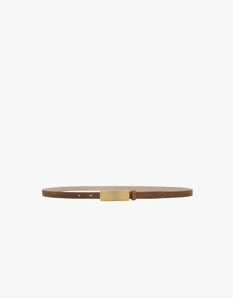 L'agence Elyse Texture Leather Belt in Tan Suede
