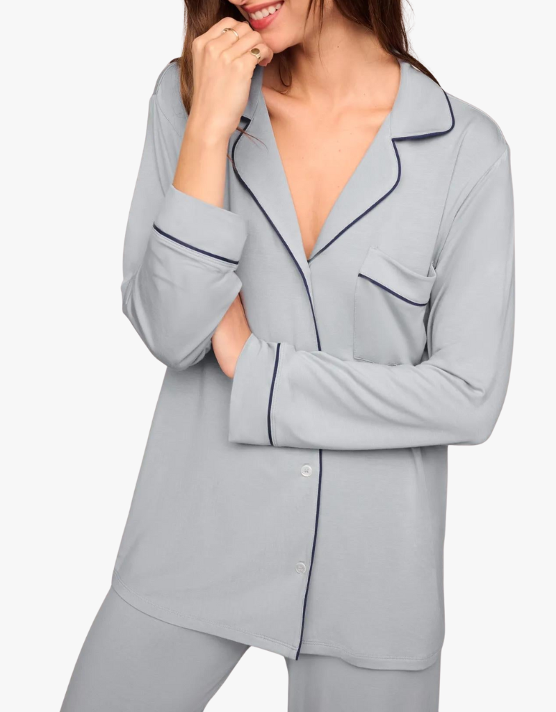 Eberjey The Long PJ Set in Gray Dawn & Navy