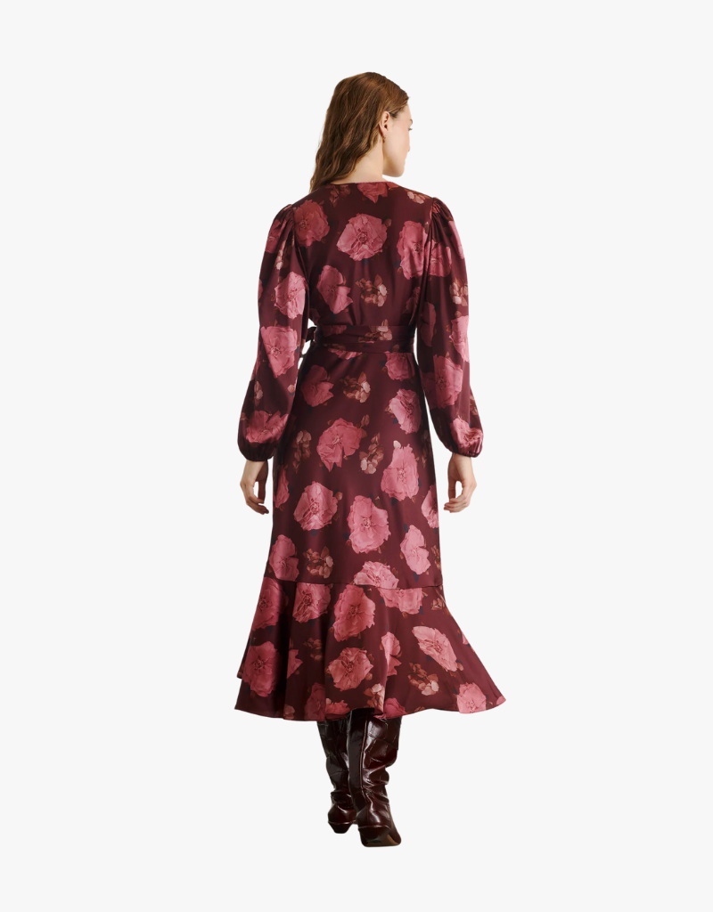 Tanya Taylor Long Sleeve Blaire Dress in Mahogany & Soft Carmine Multi