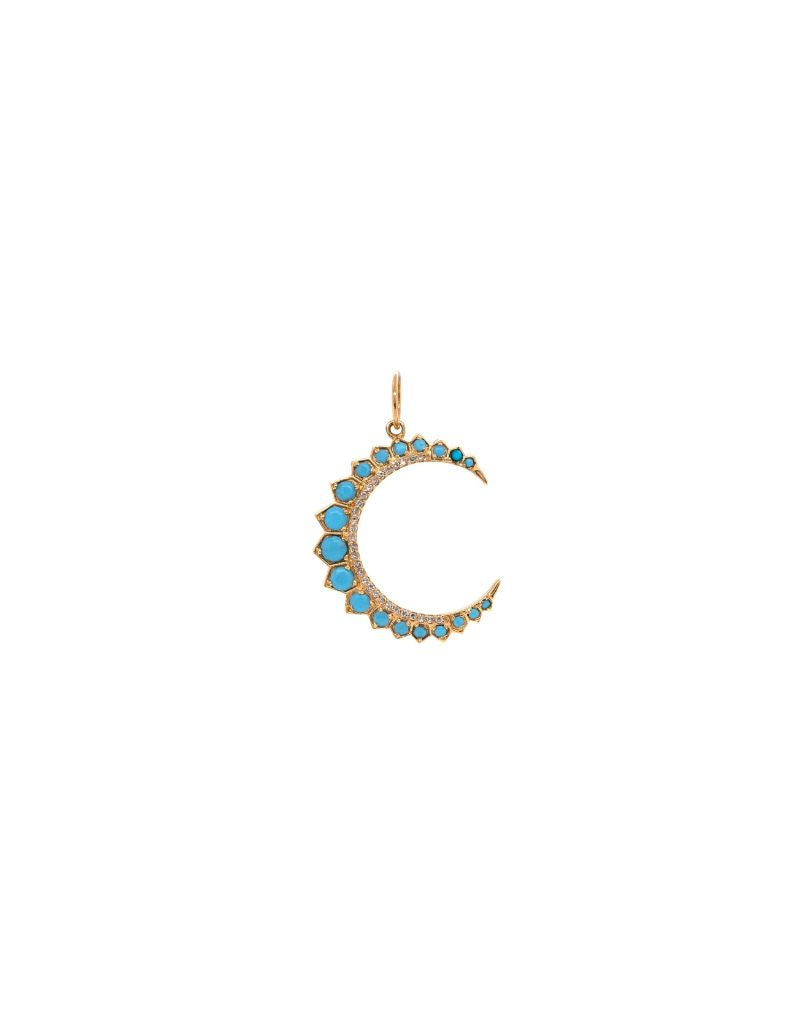 Bridget King Large Turquoise Crescent Pendant in Yellow Gold