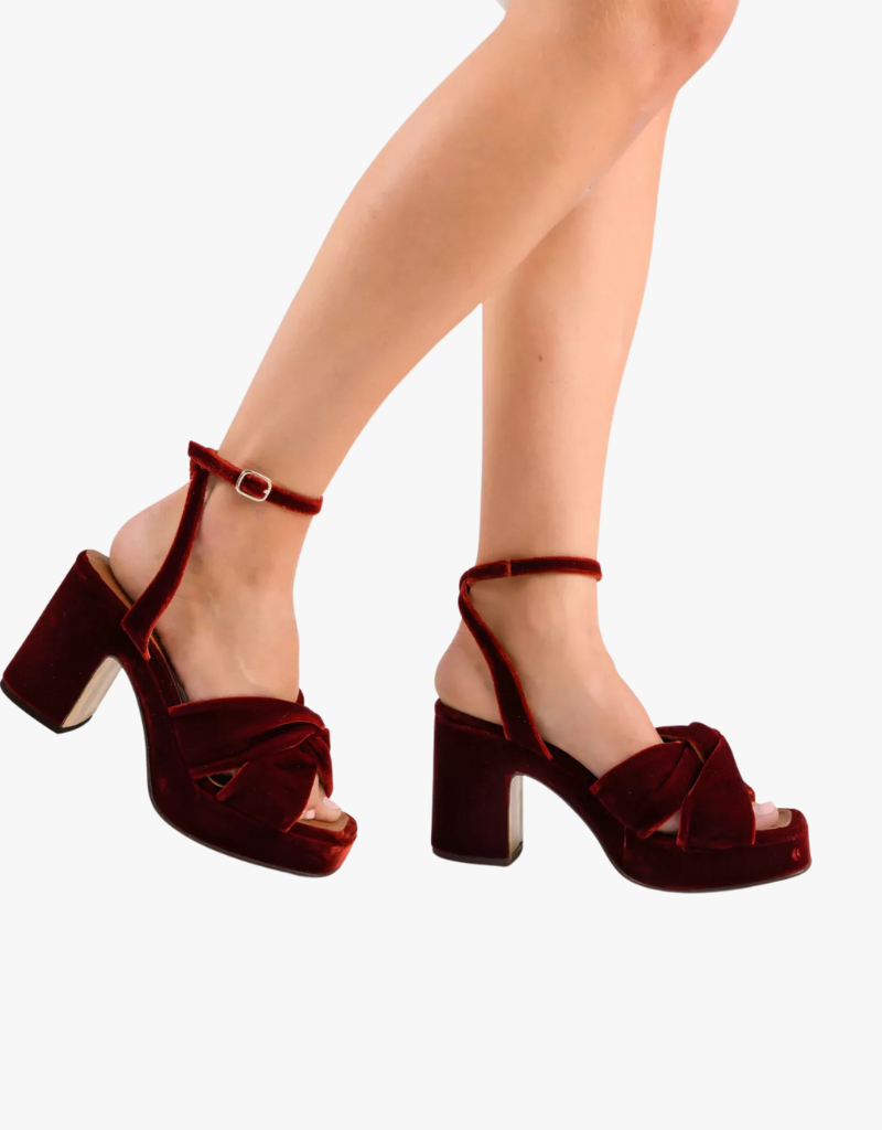 Penelope Chilver Hibiscus Platform Velvet Sandal in Burnt Orange