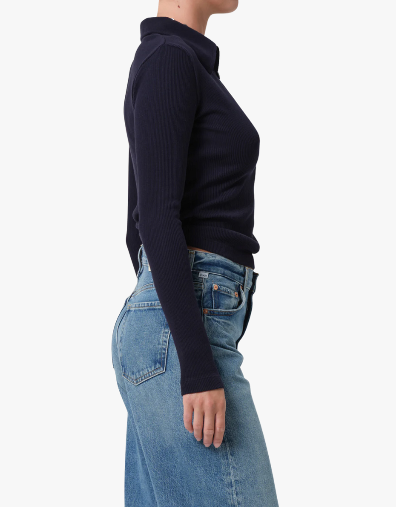 Citizens of Humanity Long Sleeve 60's Polo in Navy