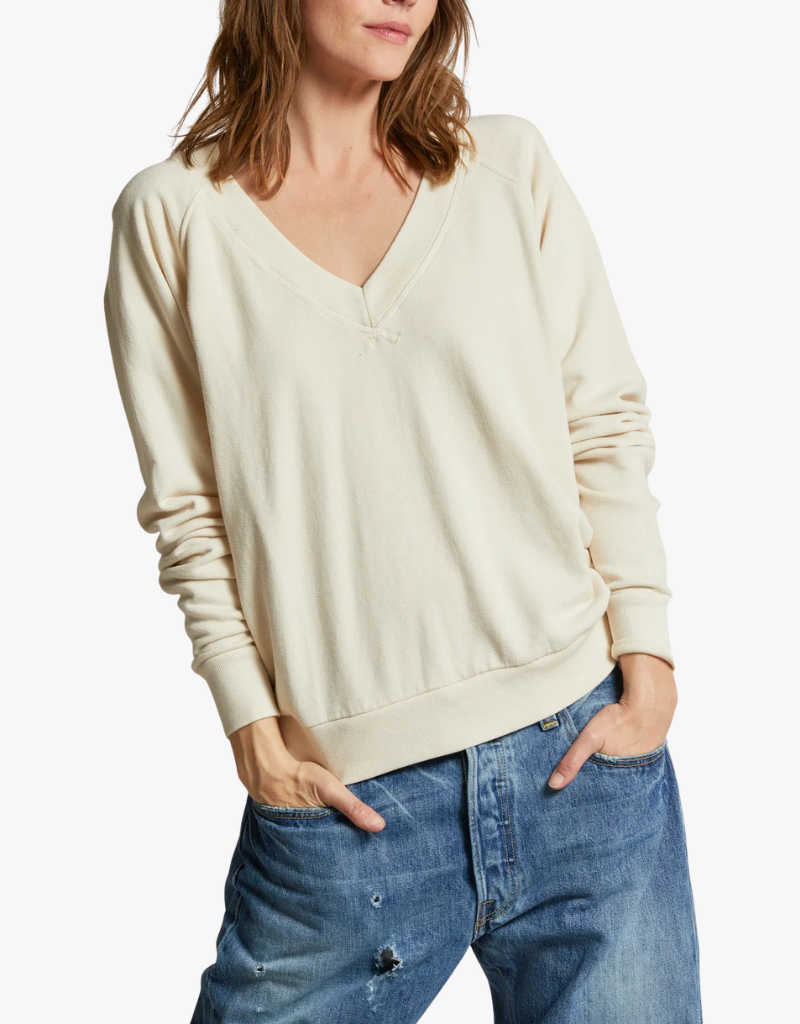 Perfect White Tee Sinead Relaxed French Terry V Neck Sweatshirt in Sugar