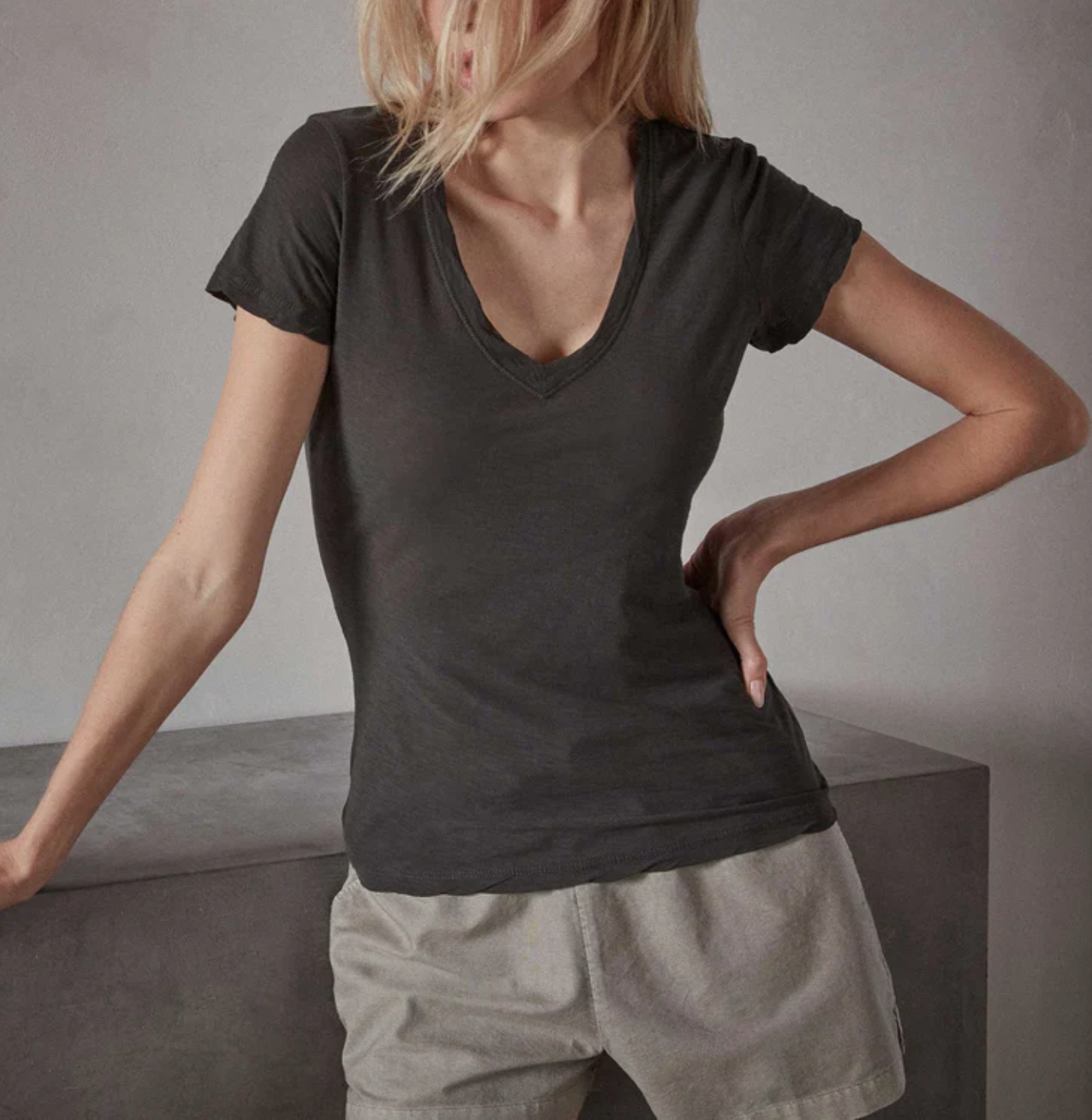 James Perse Casual Reverse Binding V-Neck Tee