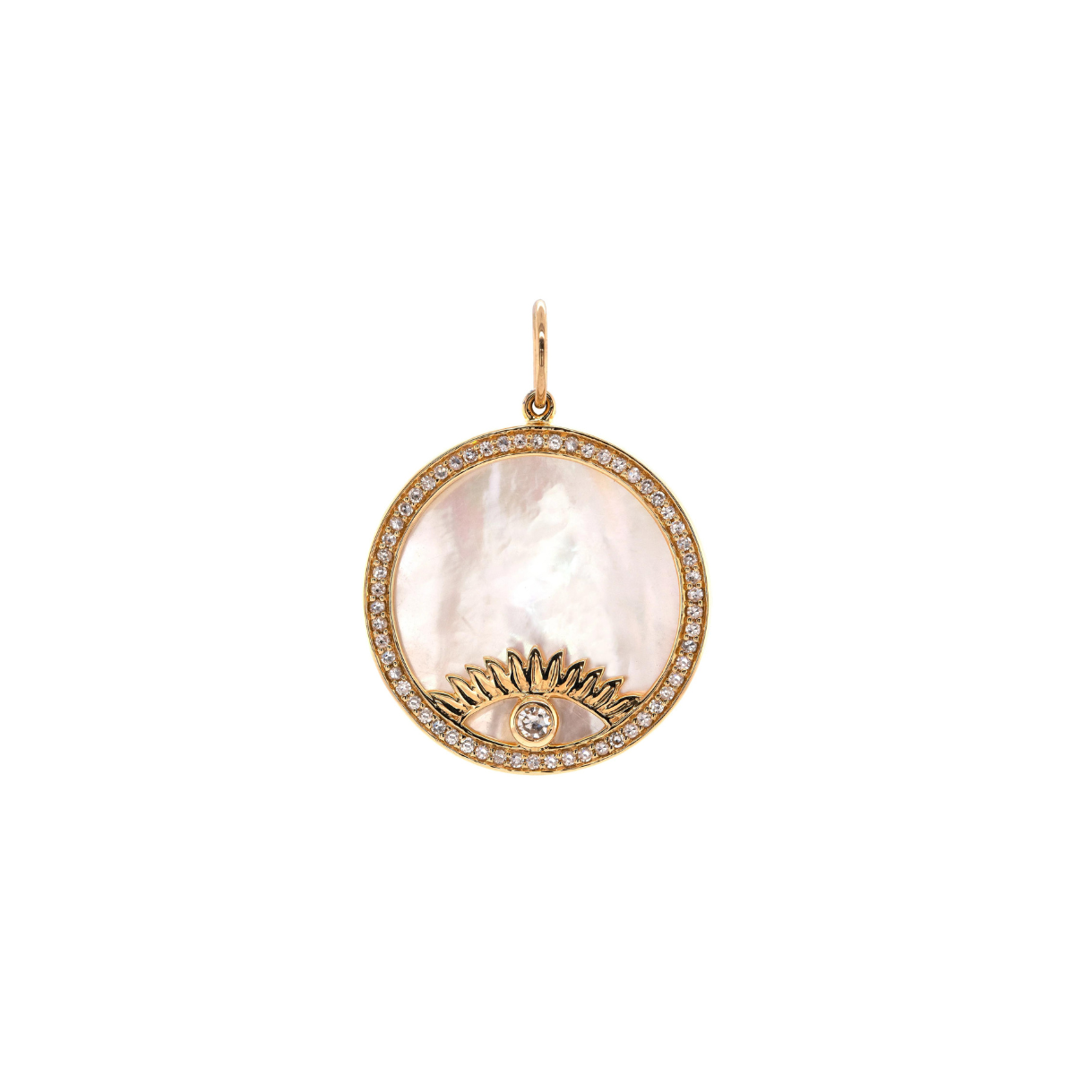 Bridget King Mother-of-Pearl Evil Eye Medallion in Yellow Gold