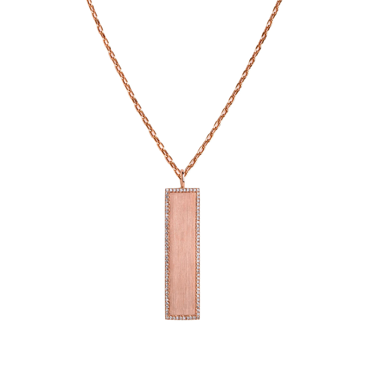 Bridget King Dog Tag Pendant with White Diamonds in Rose Gold - Engraving Available