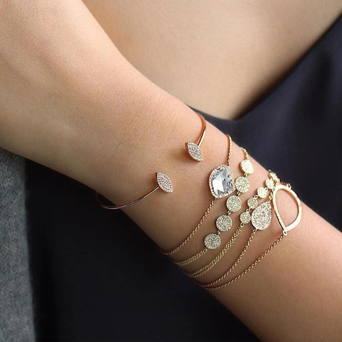 Bridget King Mini Pave Diamond Teardrop Bracelet in Rose Gold