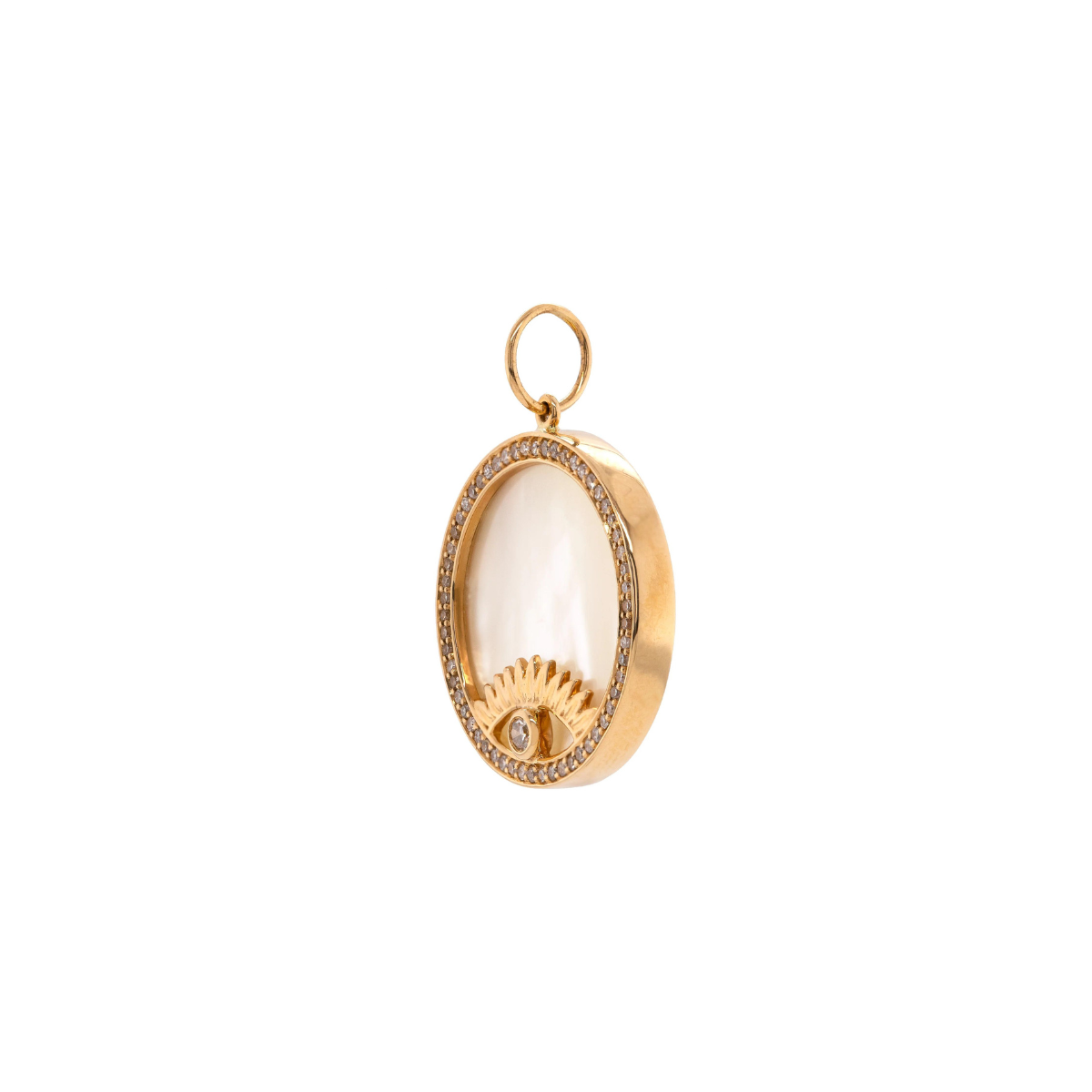 Bridget King Mother-of-Pearl Evil Eye Medallion in Yellow Gold