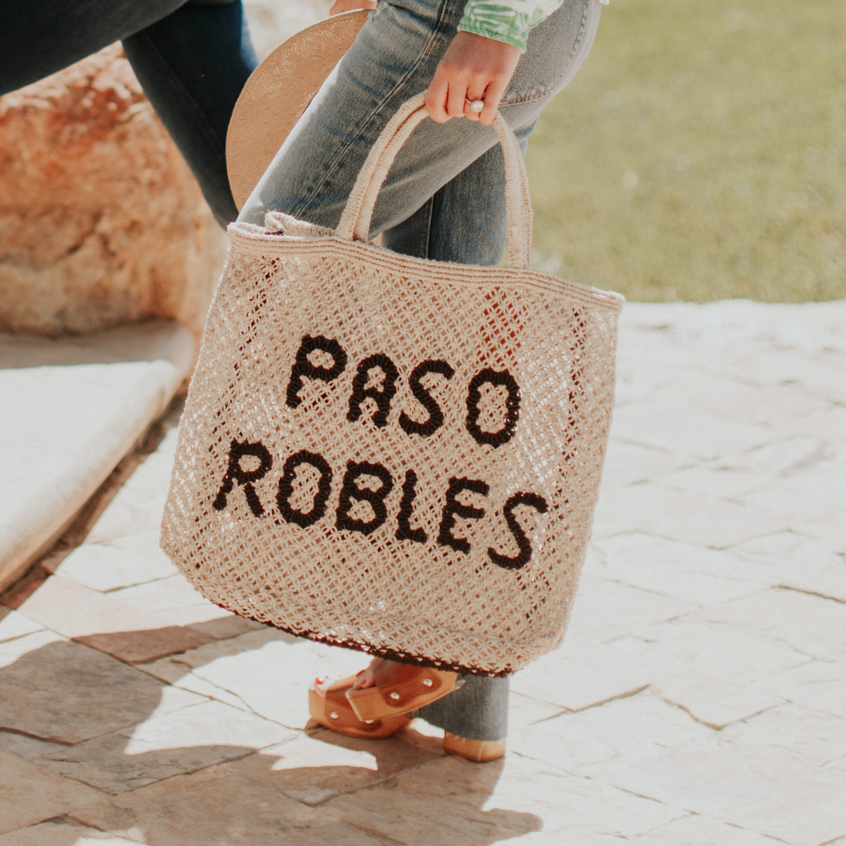 Exclusive Paso Robles Handwoven Jute Tote in Natural & Black